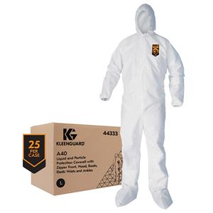 A40 Liquid & Particle Protection Coveralls w/ Hood, Boots, & Elastic Wrists, Large